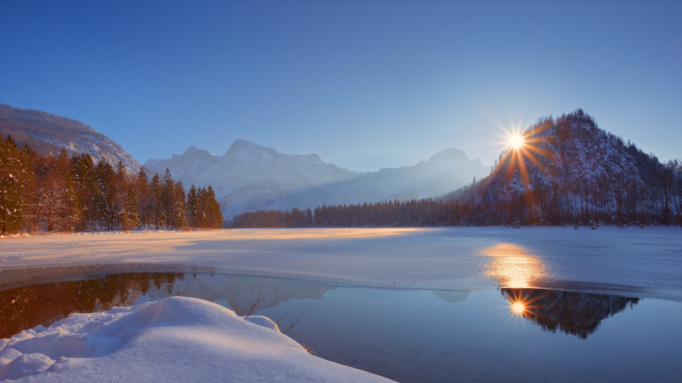 jezero Almsee v zimě
