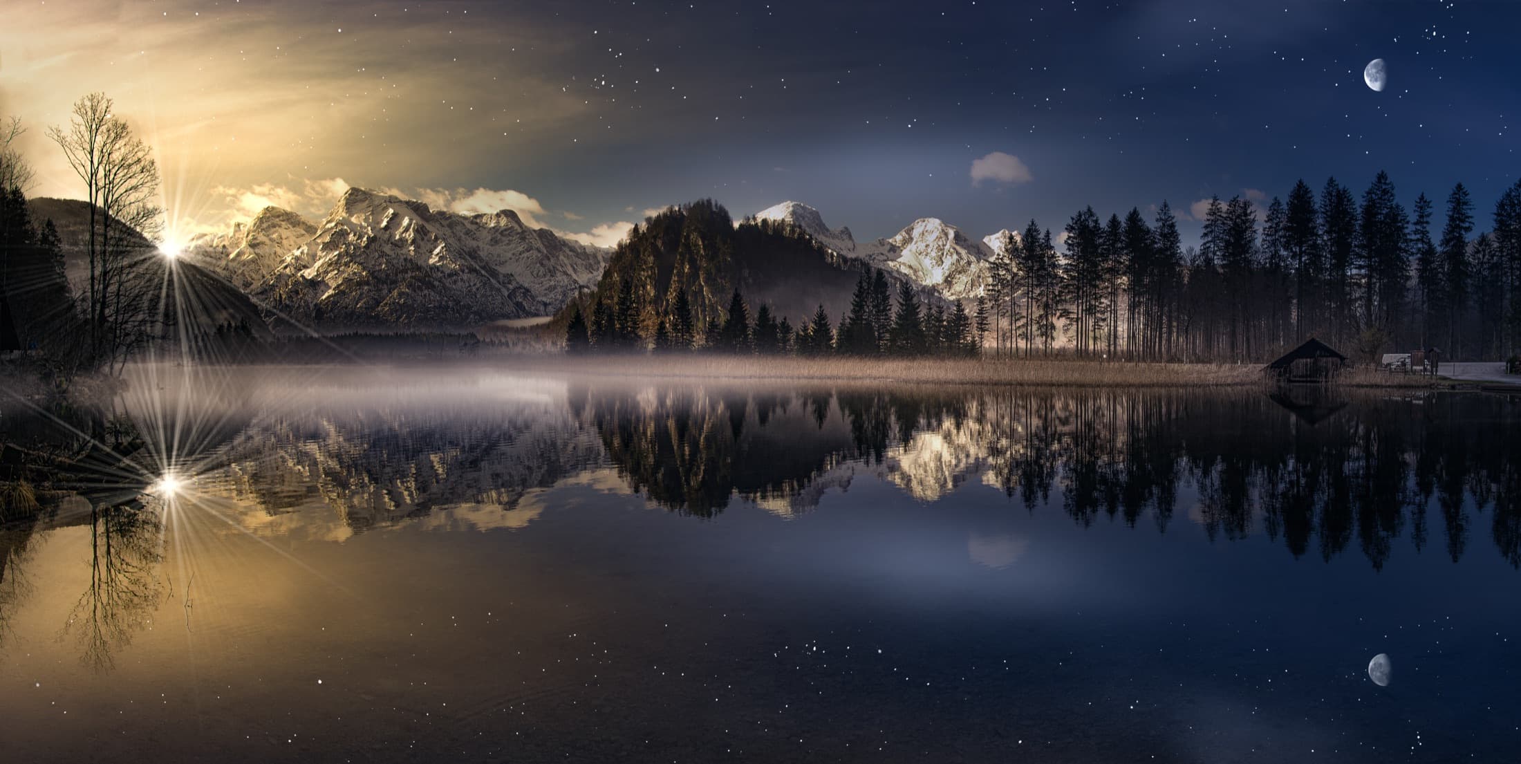 jezero Almsee v noci